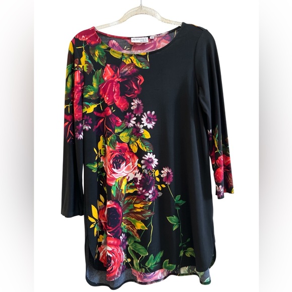 Attitudes by Renee Tops - Attitudes by Renee Black Floral Tunic